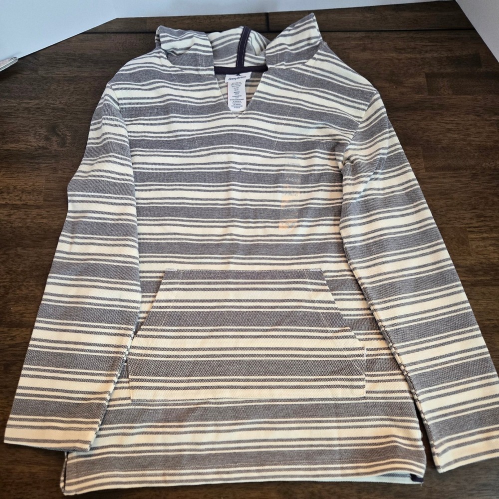 Tommy‎ Bahama Boys Blue Striped Cotton Hoodie Navy White Large 10-12